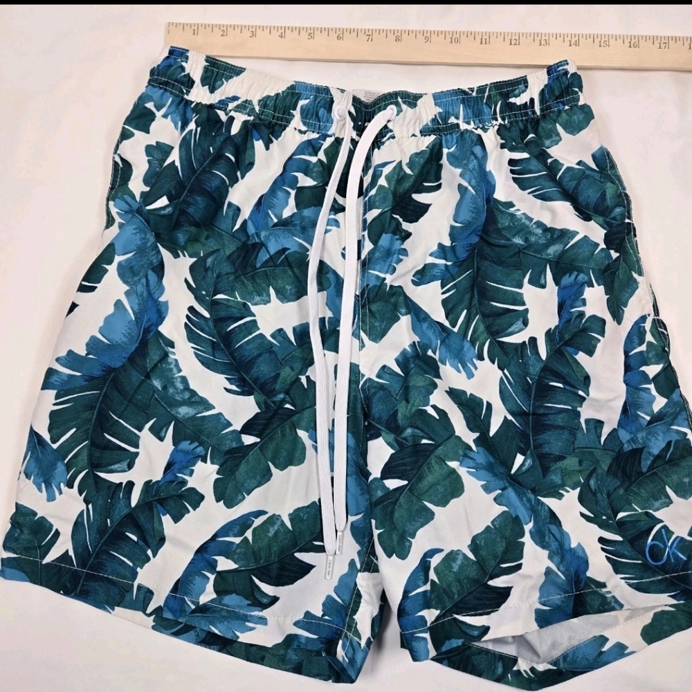 Calvin Klein Lined Swim Shorts Men's Medium Green Drawstring Swimming